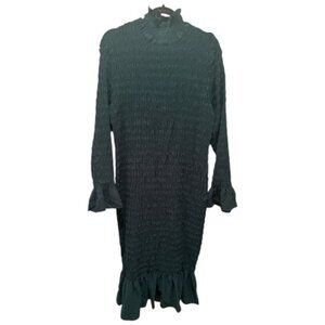 Dark Green Ruched Ruffle Dress - Size 1XL